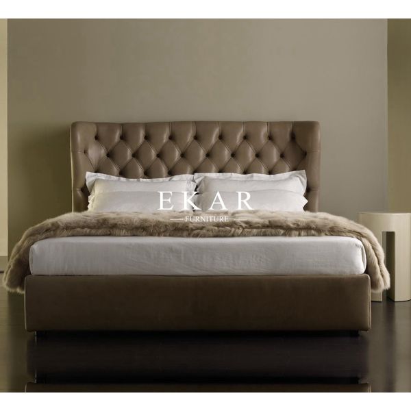 Buy Simple Design Wooden Double Leather Bed Frame at wholesale prices