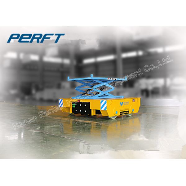 rail guided heavy duty plant trailer with scissor hydraulic lifting rail transfer cart