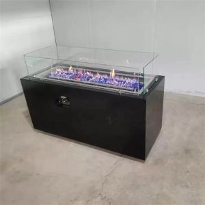 Modern Metal Black Painted Rectangular Gas Burning Smokeless Fire Table