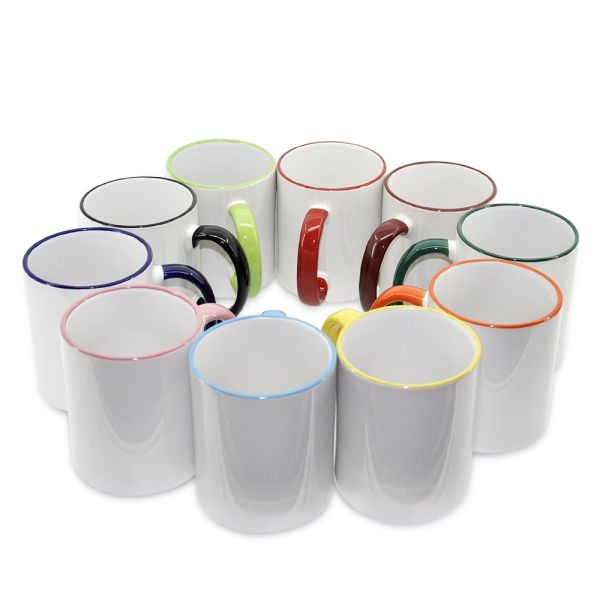 Buy White Ceramic Sublimation Blank Coffee Mug Color Edge Cup With Colored Rim / Handle at wholesale prices