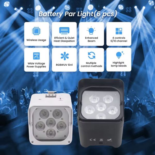 6*18W Battery Backdrop Uplights Wireless Control Led Uplight Par Light With 8in1 Rechargeable Case
