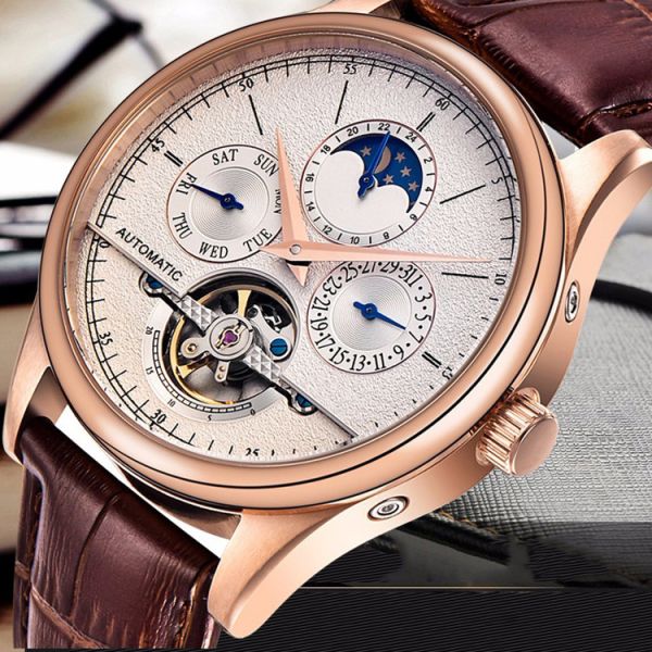 OEM Mens Stainless Steel Quartz Watch Gold Rotate Bezel Business