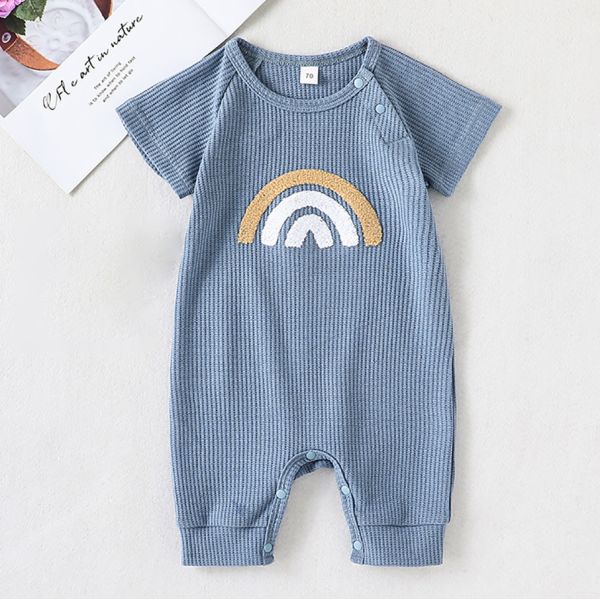 0-24 Months Baby Boys Girls Clothes Jumpsuit Infant Short Sleeve Baby Cotton Clothing Rompers Rainbow Embroidered Jumpsu
