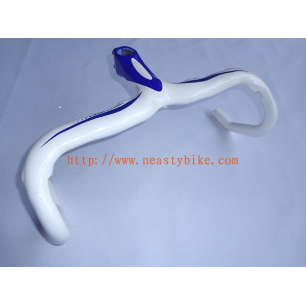 HB-NT13 Full Carbon White+Blue Road Bike/Bicycle Handlebar with integrated Stem