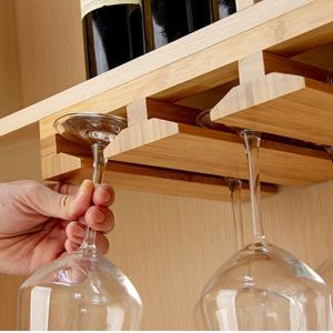 BAMBOO Home Bar Wall Mount Wine Glass Hanging Rack Cup Hanger Goblet Shelf