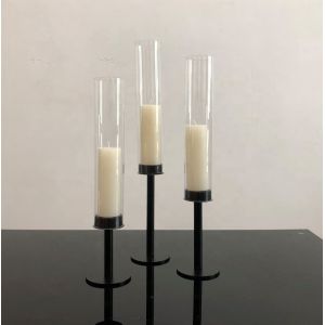 China Black Metal Taper Candle Holders Candlesticks Candelabra 3 Pcs Set 54cm on sale