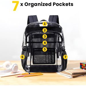 China Clear Backpack Heavy Duty - Clear Book Bag with Multi-pockets Large See Through Backpack for College Workplace - Black on sale