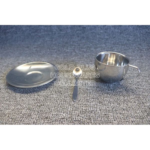 Buy Milk Water Breakfast Sustainable Metal Tea Mugs With Spoon Plate at wholesale prices