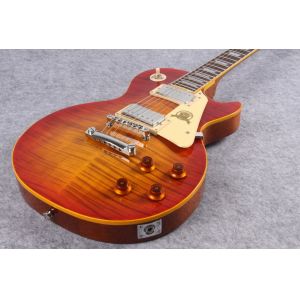 China Custom 50th Anniversary LP Reissue electric guitar,Aged Vintage Cherry Sunburst tiger flame musical guitar free shipping on sale