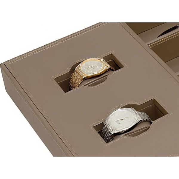 MJMHD YG-H027 Modular Jewelry Drawer Organizer Tray, 13-Compartment Wardrobe Storage Box with Watch & Necklace Holder, Customizable PVC Leather Insert