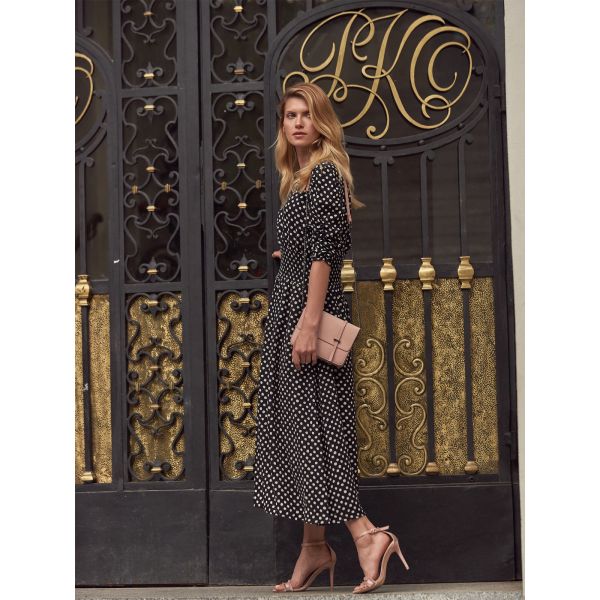 Women Elegant Short Sleeve Polka Dot Casual Maxi Dresses With 100% Viscose