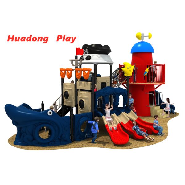 Buy Durable Pirates Ship Series Plastic Playground Slide LLDPE And Galvanized Pipe at wholesale prices