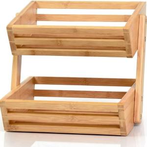 Quality 100% Bamboo Kitchen Storage Multifunctional 2 Tier Vegetable Rack for sale