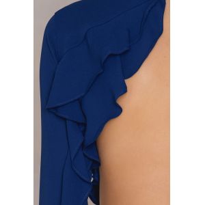 Latest Ruffle Open Back Design Blue Formal Dresses Women
