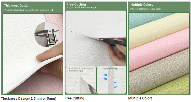 Soundproof Waterproof Foam Self Adhesive Wallpaper Roll For Indoor Wall Decoration