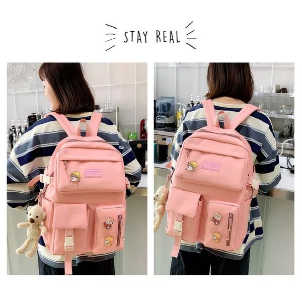 Girls School Bag Set Canvas 5 Piece Backpack Set Sling Pencil Bag ODM