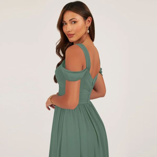 Luxury Popular A-Line Off-the-Shoulder Chiffon Long Evening Dress Floor-Length Sweetheart V-back Pleated Plus Size