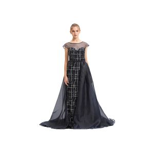 Black Organza Prom Party Dress For Arabic Women Sweep Train XS , S , M , L Size