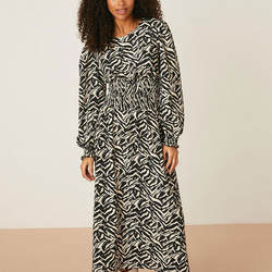 Ladies Elastic Waist Dress for Women Clothing Manufacturers Elegant Custom Logo Zebra Print Long Sleeve Dresses