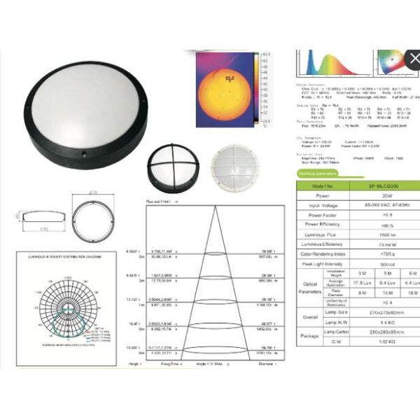 20W Round Led Ceiling Light Surface Mounted LED Bulkhead Wall Light 1600 Lumen IP65