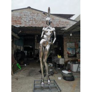 Customized Stainless Steel Sculpture Mirror Abstract Mechanical Large Rabbit