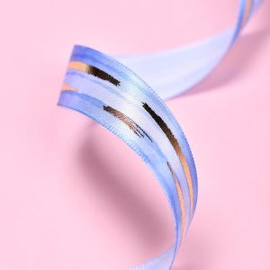 Gold Foil Chiffon Ribbon Printing Custom Logo Satin 100% Polyester For Packaging