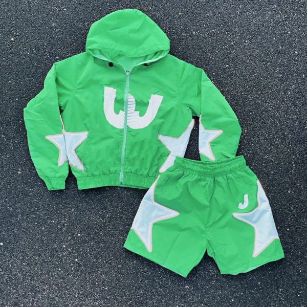 Custom Two Piece Windbreaker Short Jacket Set Zip up Nylon Polyester Streetwear Men Windbreaker Tracksuit Short Set With Zipper