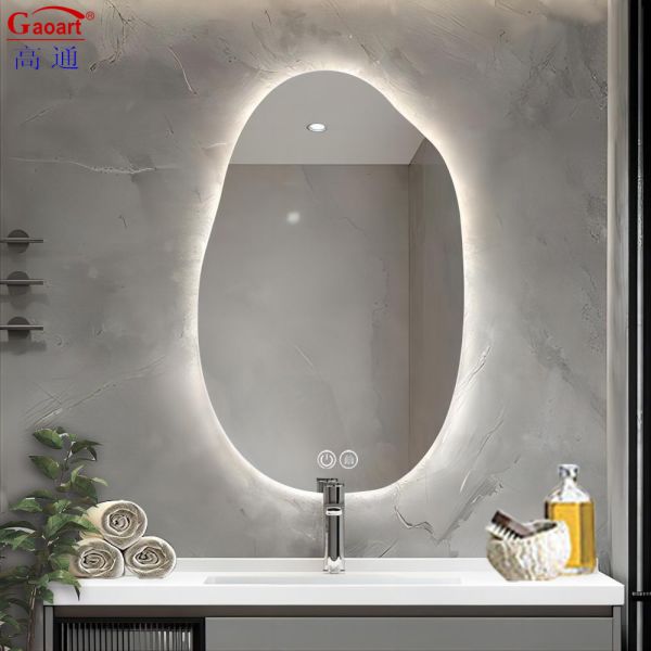 LED Light Touch Beveled Round Light Smart Salon Vanity Makeup Bathroom Wall Mirror
