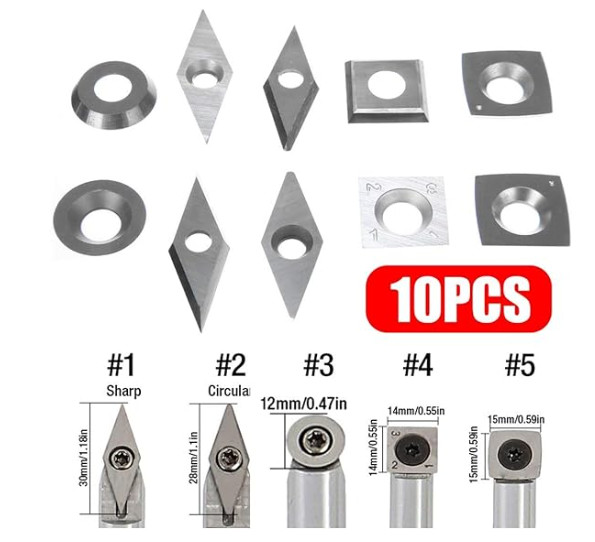 10PCS Sets Woodturning Carbide Inserts Including Round / Square / Diamond Shape