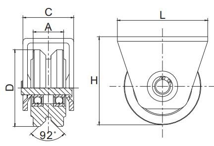 3.54" 90mm Sliding Gate Wheel Bearings Double Bracket Y Groove