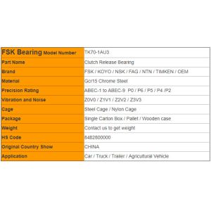 Customized TK70 - 1AU3 Clutch Release Bearing Automobile Parts High Speed