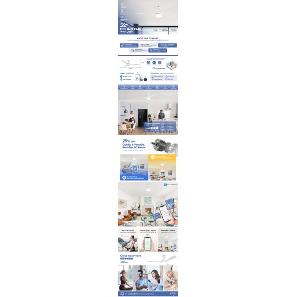 52 Inch OEM Energy-Saving Dimmable LED Ceiling Fan with Remote Control in Mulit Colors