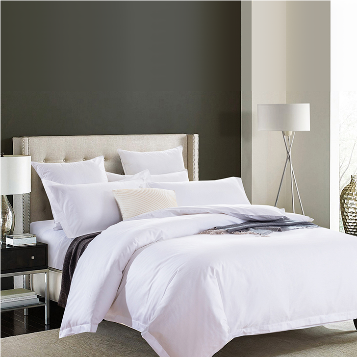 4 Pcs 60s 300tc 100% Cotton White Satin Bedding Set for Luxury 5 Star Resort Hotel