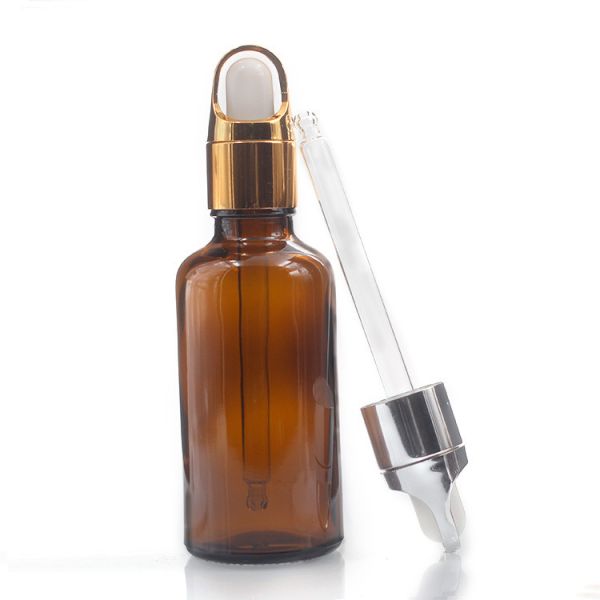 Buy Brown 50ml Oil Dropper Glass Bottle Screw Dropper Pump Cap at wholesale prices