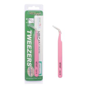 Pink Straight ST-12 Vetus Eyelash Tweezers Extensions Stainless Steel