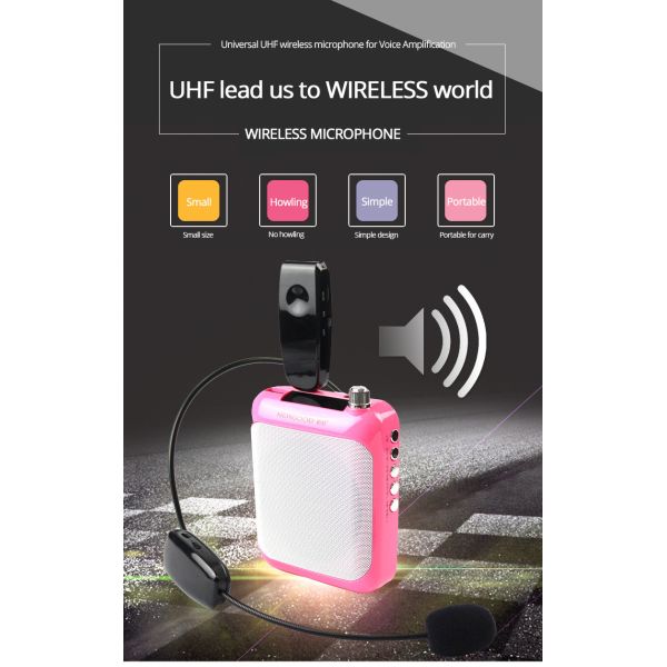 UHF Wireless Headset Microphone Megaphone with 3.5mm to 6.5mm Convertor Plug,