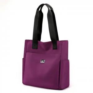 Quality Custom printed tote bag 420d black purple nylon water resistant zipper hobo women hand bag with handle for sale
