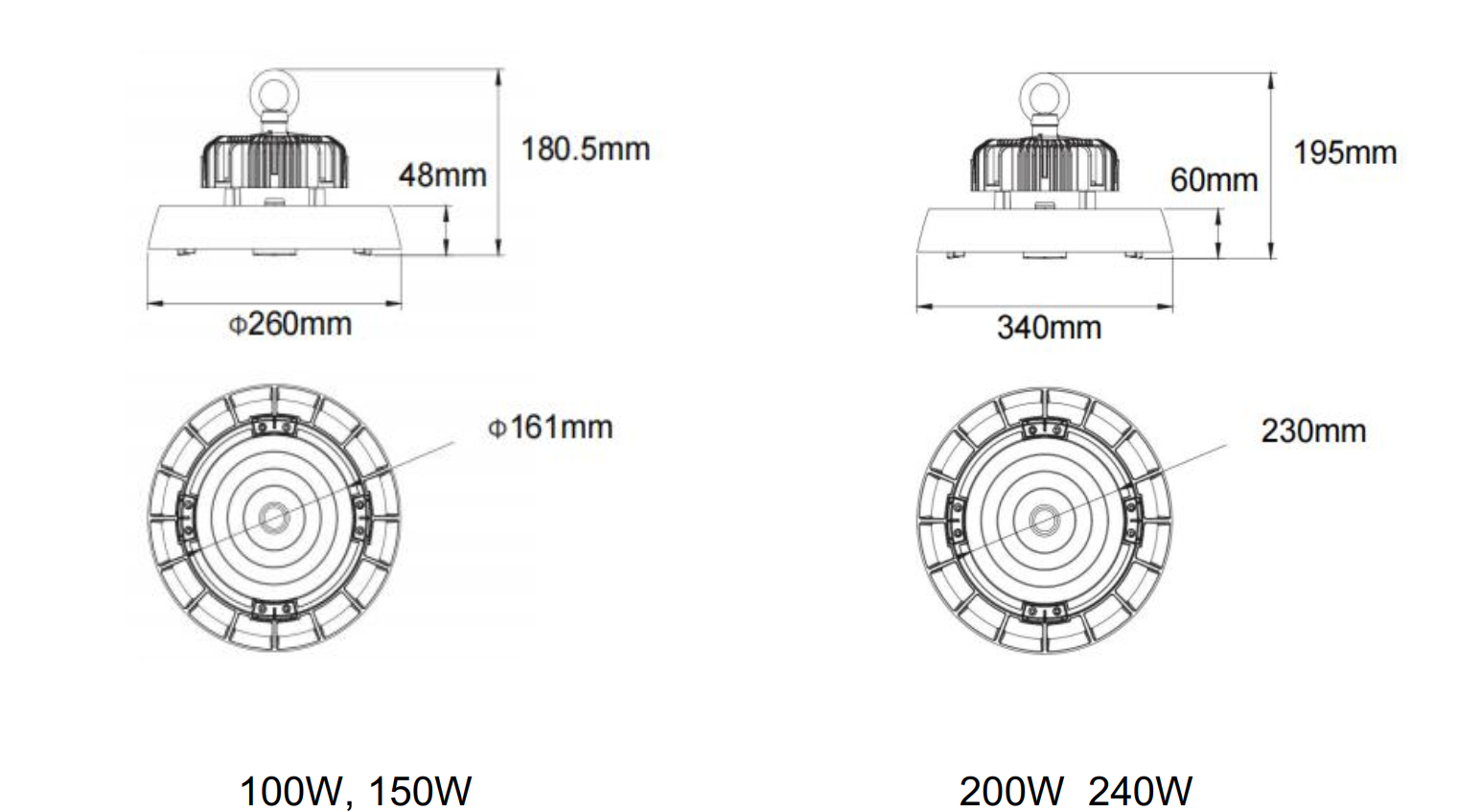 100W/150W/200W/240W IP65 5000K High Bay Light Indoor 3 Beam Angle in 1 Zoomable For Supermarket