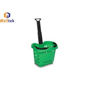 China Stackable Aluminum Handle wheeled Supermarket Shopping Basket on sale