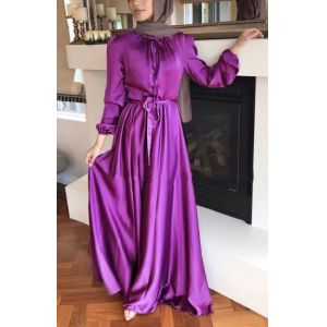 Small Quantity Clothing Factory Dubai Women'S Long Sleeve Satin Maxi Dress With