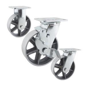 Quality 280kg Load Capacity 6&quot; Industrial Casters Heavy Duty Cast Iron Wheels With Side Lock for sale