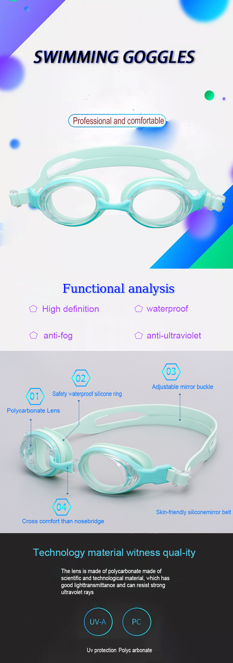 Safely Adult Swimming Goggles Glasses Portable Ultravolet Resistant