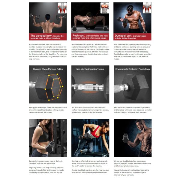 Free Weight Gym Dumbbells Fitness Training Rubber Round Dumbbells