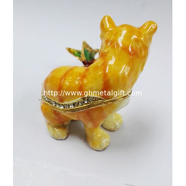 Cat shape trinket box with rhinestone for new jewelry boxes cat enamel cat trinket jewelry box