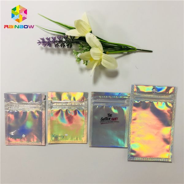 Custom Cosmetic Packaging Bag Plastic Hologram Mylar Zipper With Clear Window