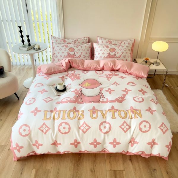 Popularity Cotton 4-In-1 Bedding Set Brown White King Size Duvet Cover Bed Sheet