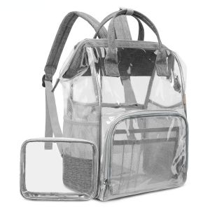 23L PTU Oxford Transparent Diaper Bag Backpack