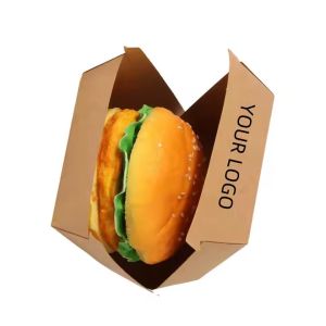 Kraft Paper Hamburger Box with Custom Logo and Biodegradable Packaging