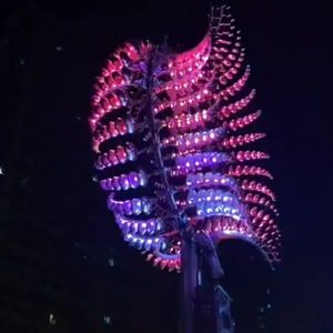 Metal Kinetic Wind Sculpture With Colourful Light Contemporary Art Sculpture