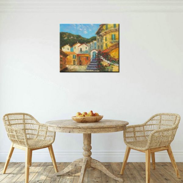 Buy Mediterranean Sea Garden Oil Painting on Canvas for Home Decor Europeanism Landscape Wall Art for Dining Room Decoration at wholesale prices